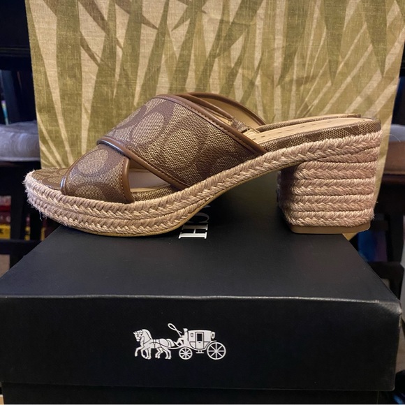 Coach Brown Sloan Sig Espadrille Sandals in Khaki/Saddle - Picture 4 of 7
